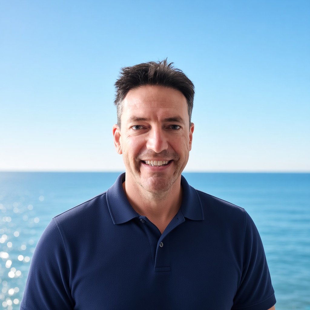 David Whitburn, Trustee and Chairperson of Te Whaiao, in front of the sea